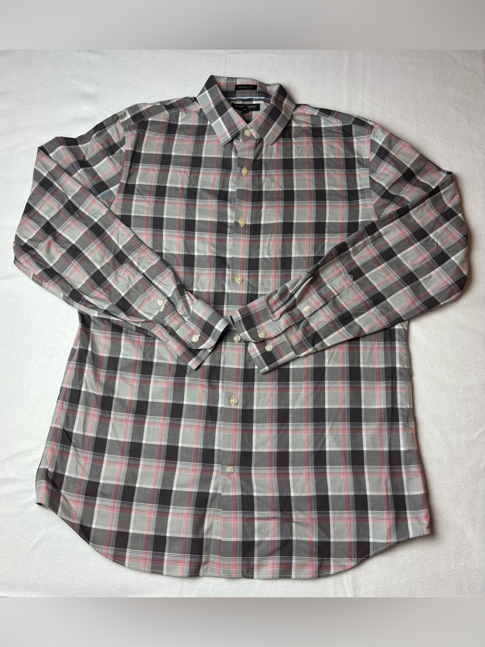 Banana Republic Gray & Red Plaid Button-Down Shirt